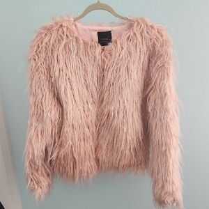 Forever 21 Shaggy Faux Fur Jacket in Blush Pink
